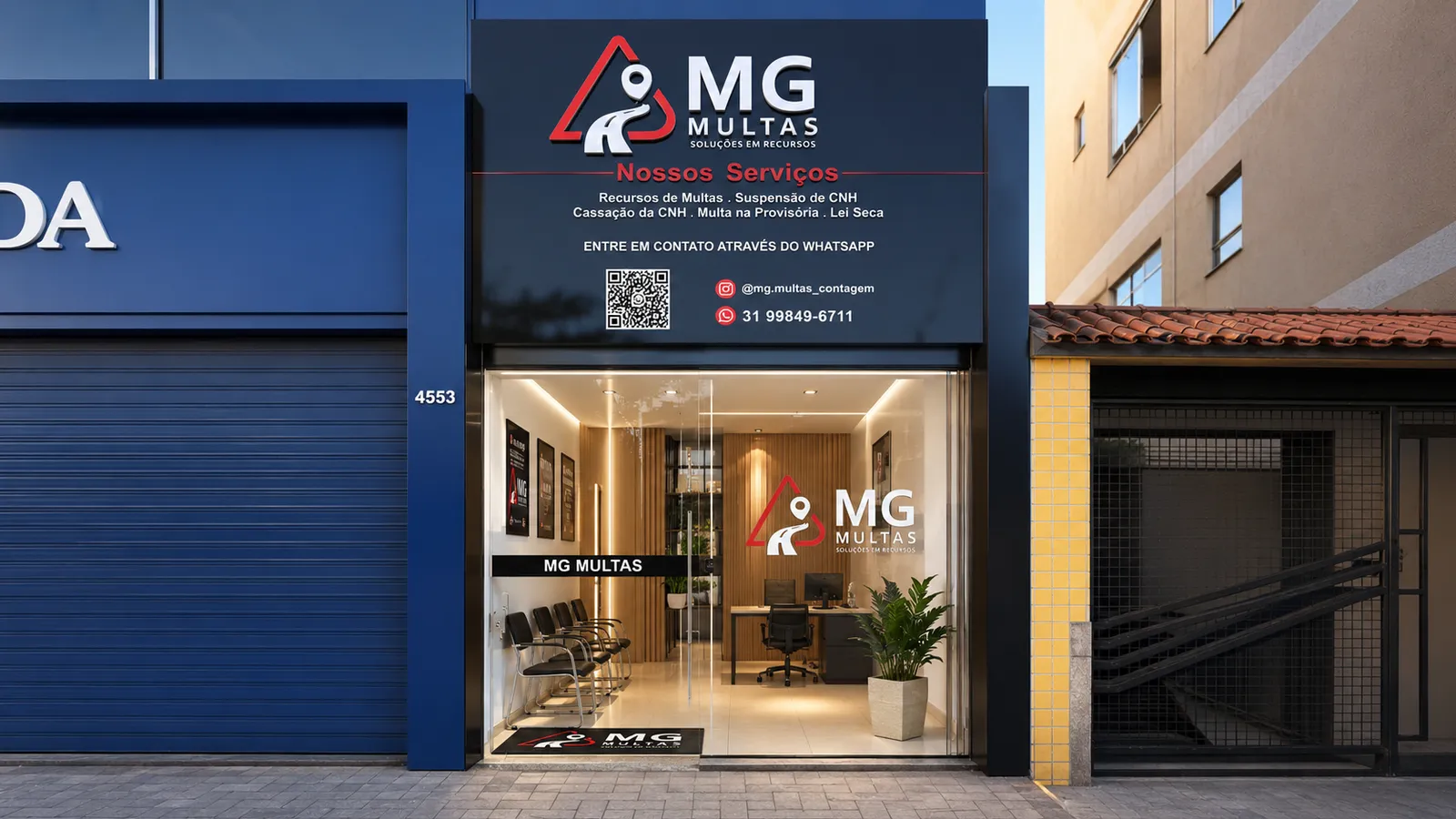 Fachada frontal da unidade MG Multas Contagem